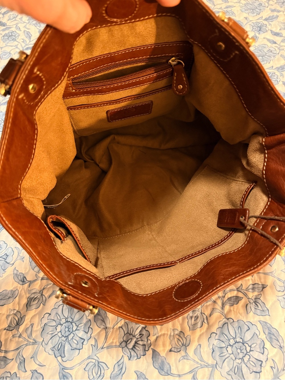 Liz Claiborne Genuine Leather Tote Bag Brown Large Shoulder Bag Shopper Purse - Picture 8 of 13